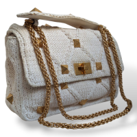 Bolsa Valentino Garavani Knit Roman Stud Off White 