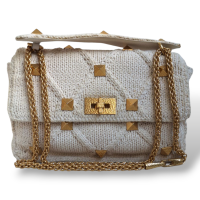 Bolsa Valentino Garavani Knit Roman Stud Off White 