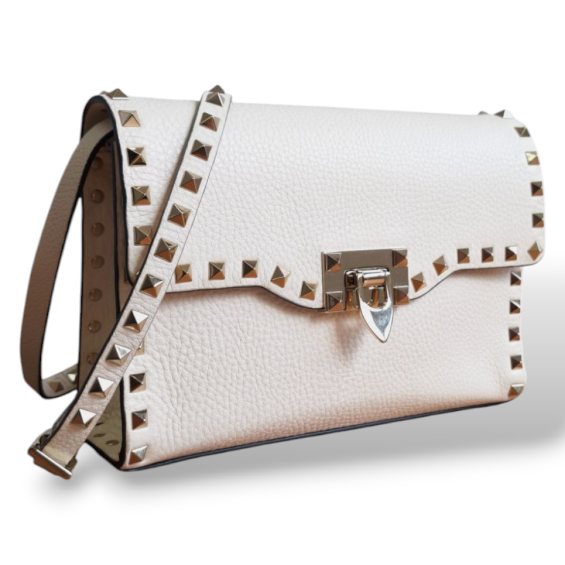  Bolsa Valentino Rockstud Flap Off White 