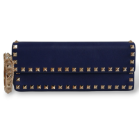 Clutch Valentino Bracelete em Couro Azul Ferragem Light Gold 
