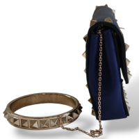 Clutch Valentino Bracelete em Couro Azul Ferragem Light Gold 