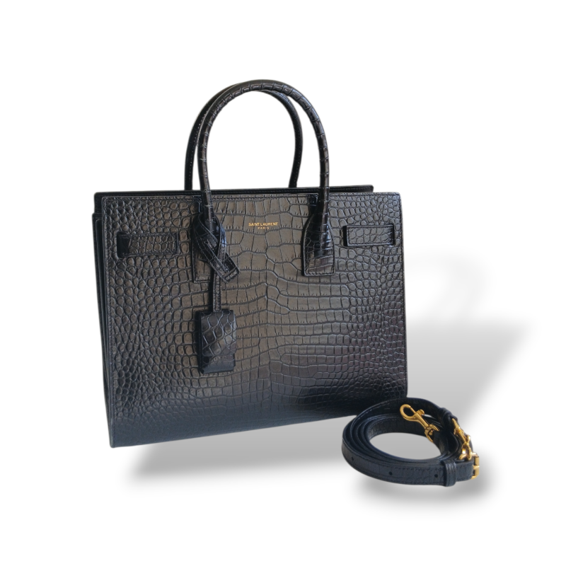 Bolsa Yves Saint Laurent Baby Sac de Jour Croco Preta 