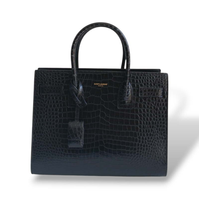Bolsa Yves Saint Laurent Baby Sac de Jour Croco Preta 