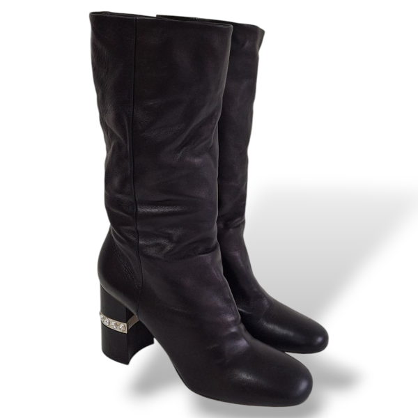 Bota Miu Miu Preta de Couro - 37 Bota Miu Miu Preta de Couro - 37