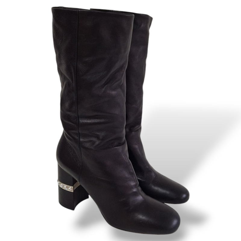 Bota Miu Miu Preta de Couro - 37 Bota Miu Miu Preta de Couro - 37