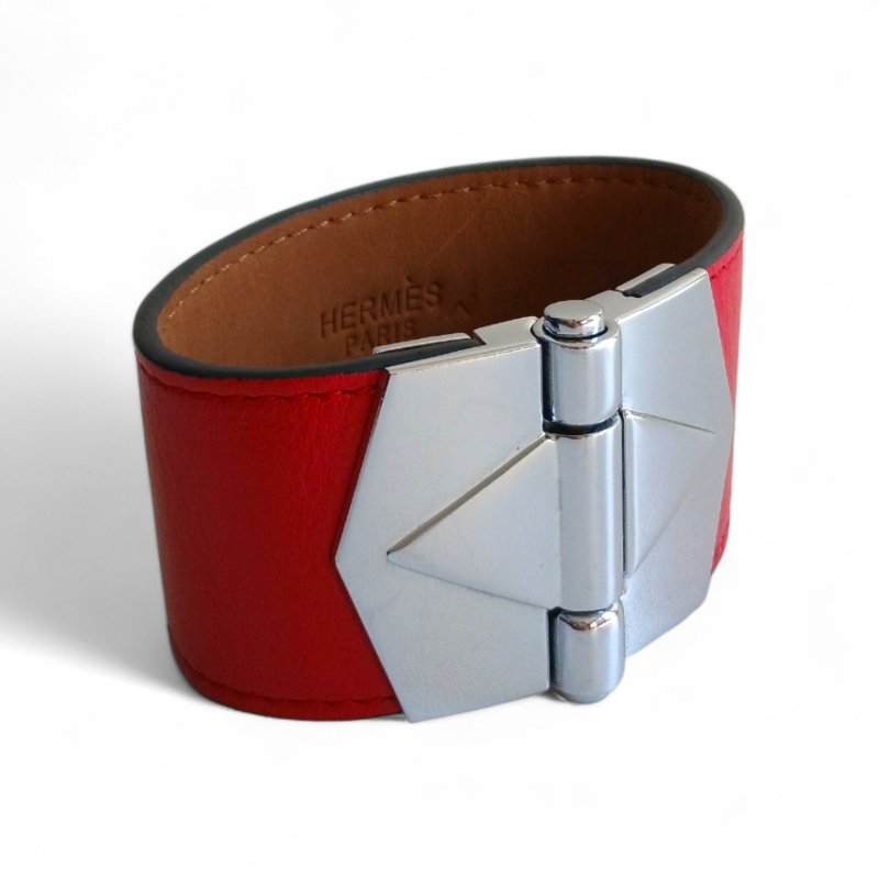 Bracelete Hermès Bérénice Cuir Vermelho