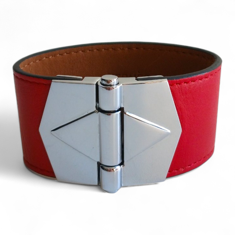Bracelete Hermès Bérénice Cuir Vermelho