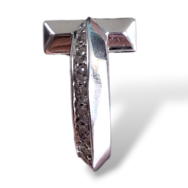 Brinco Tiffany de Argola T com Diamantes em Ouro Branco 