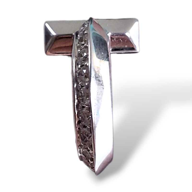 Brinco Tiffany de Argola T com Diamantes em Ouro Branco 