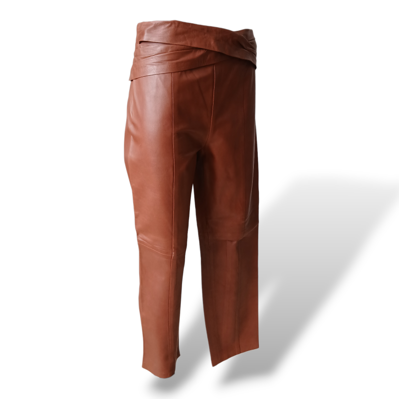 Calça Cris Barros de Couro Caramelo - 38