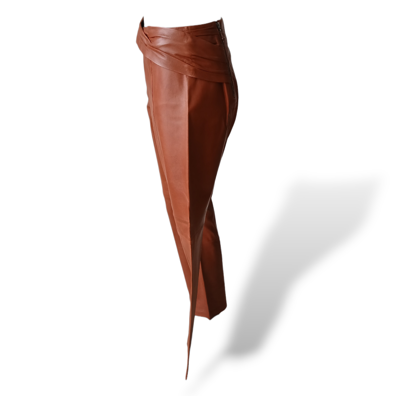 Calça Cris Barros de Couro Caramelo - 38