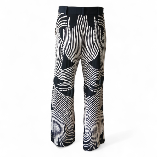 Calça Cris Barros Preta com Bordado Branco e Transparência - 38