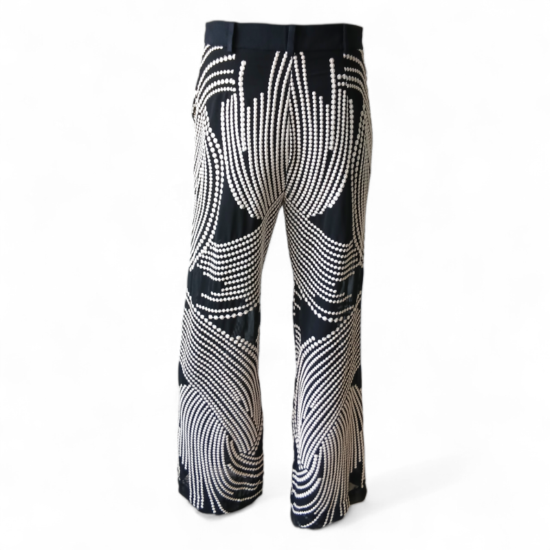 Calça Cris Barros Preta com Bordado Branco e Transparência - 38