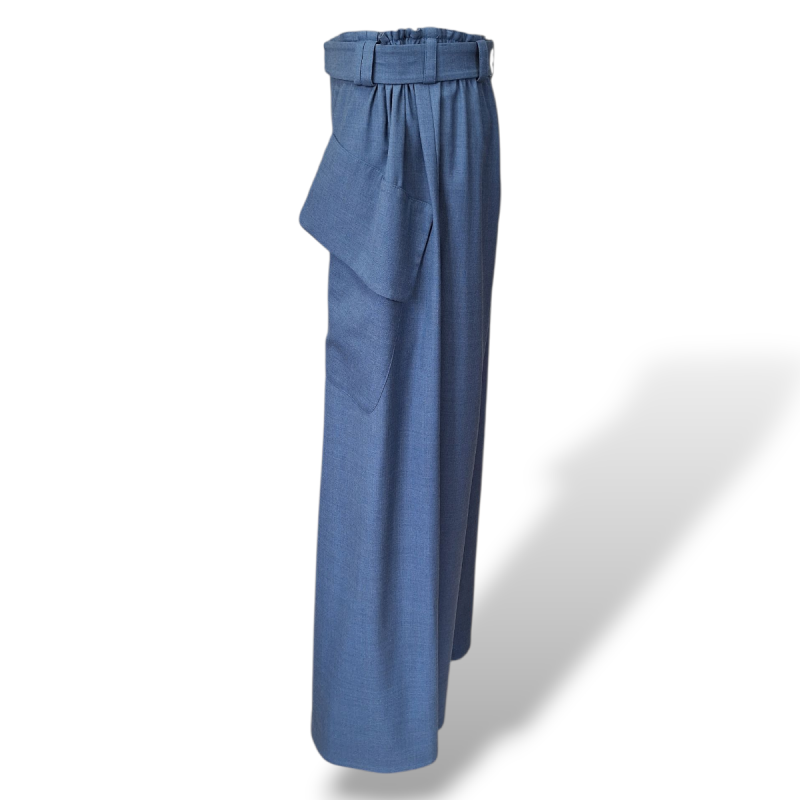 Calça Paula Raia Azul com Elástico na Cintura-36 Calça Paula Raia Azul com Elástico na Cintura-36