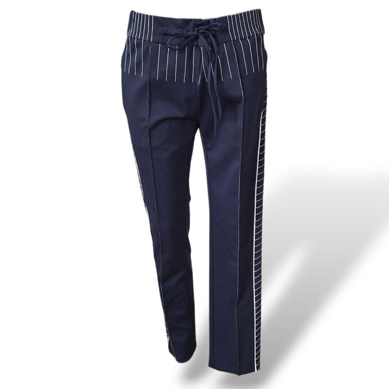 Calça Valentino Marinho com Pesponto Branco-38 Calça Valentino Marinho com Pesponto Branco-38