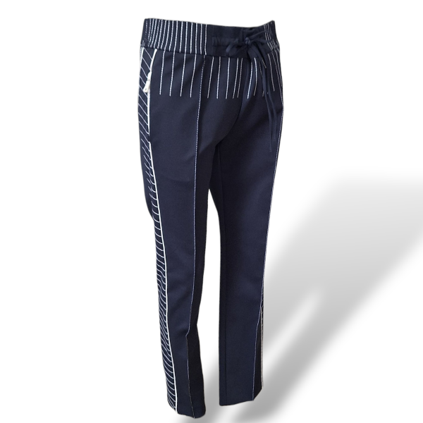 Calça Valentino Marinho com Pesponto Branco-38 Calça Valentino Marinho com Pesponto Branco-38