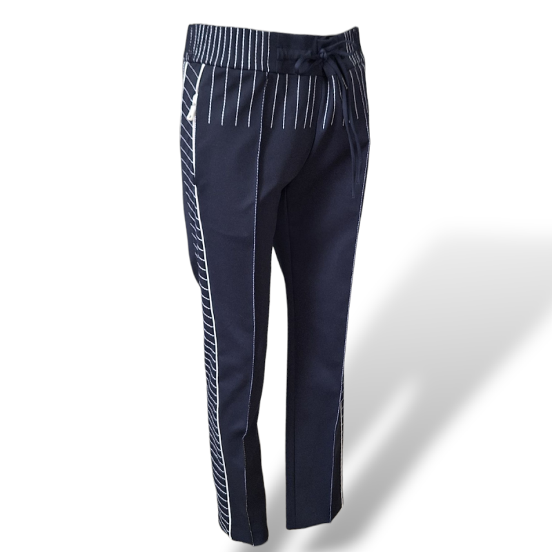 Calça Valentino Marinho com Pesponto Branco-38 Calça Valentino Marinho com Pesponto Branco-38