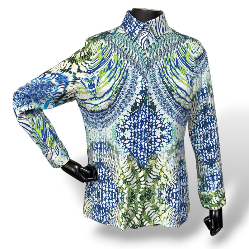 Camisa BoBô Estampada Azul e Verde-M Camisa BoBô Estampada Azul e Verde-M