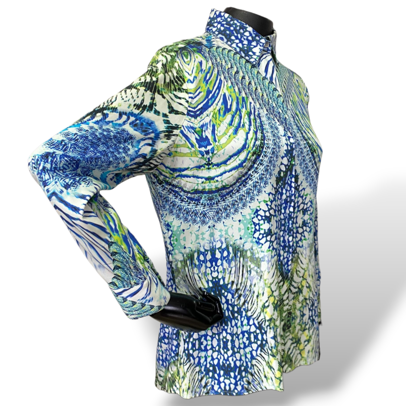 Camisa BoBô Estampada Azul e Verde-M Camisa BoBô Estampada Azul e Verde-M