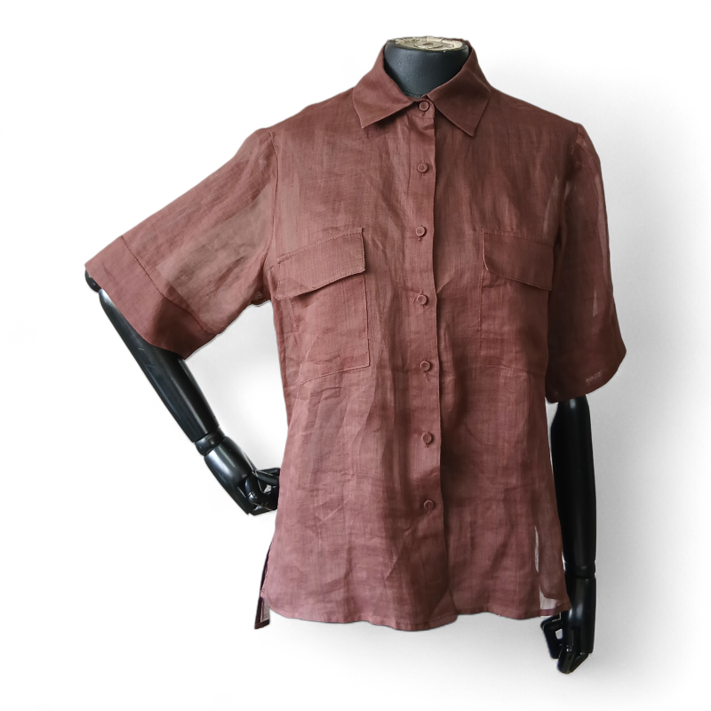 Camisa Cris Barros de Linho Marrom - 36