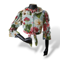 Camisa Cropped Dolce & Gabbana Azul Florida - 38 Camisa Cropped Dolce & Gabbana Azul Florida - 38
