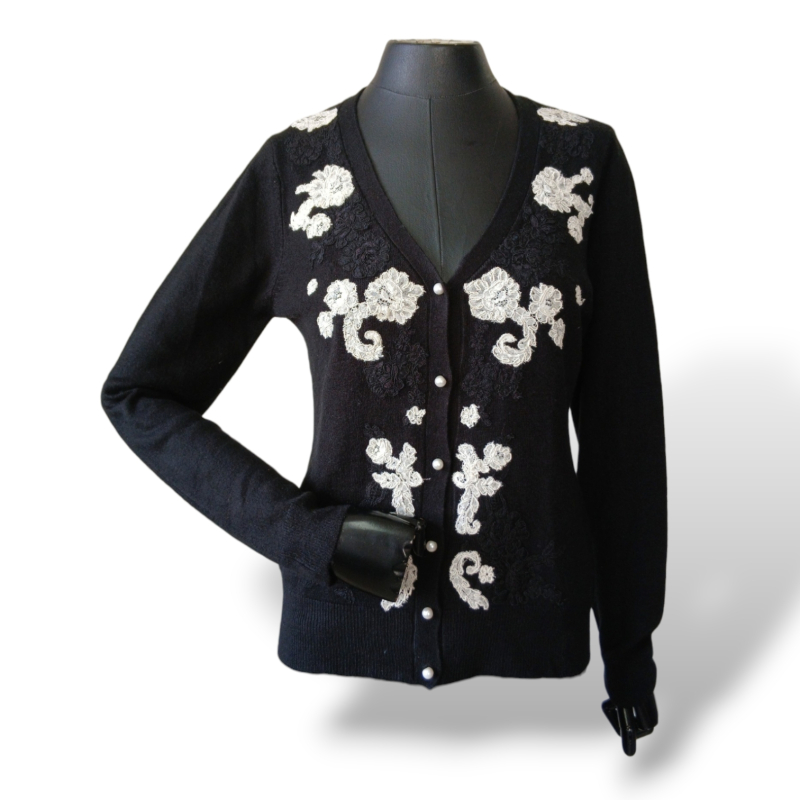 Cardigan Sandro Barros Bordado Preto - 38