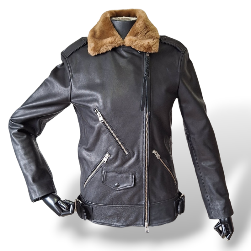 Jaqueta AllSaints de Couro com Gola Pelo - 38 Jaqueta AllSaints de Couro com Gola Pelo - 38
