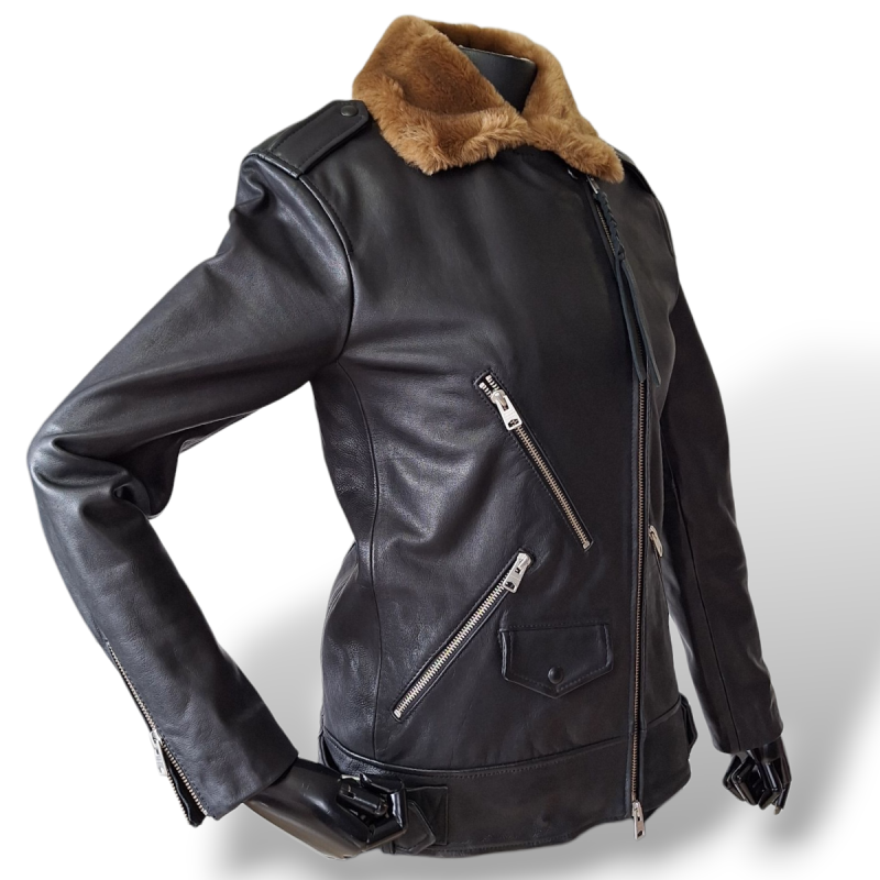 Jaqueta AllSaints de Couro com Gola Pelo - 38 Jaqueta AllSaints de Couro com Gola Pelo - 38