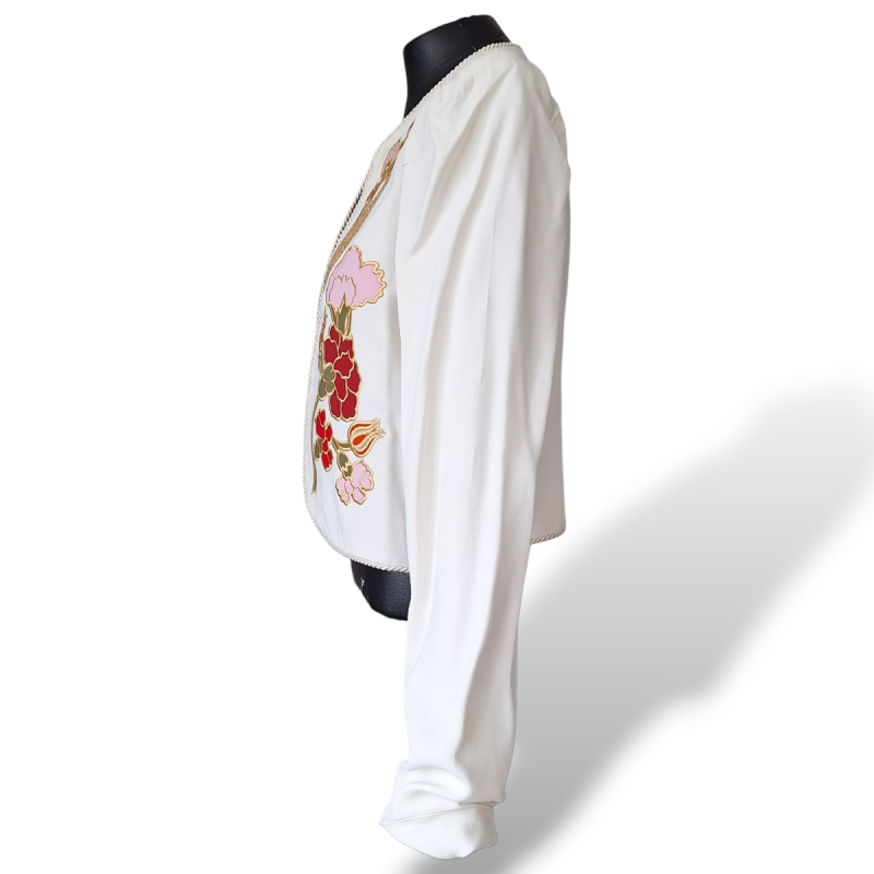 Casaco Cris Barros Crepe Bordado Off White-38