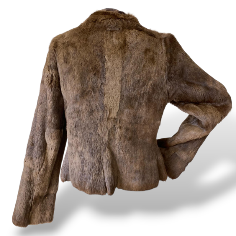 Casaco Mixed de Pele de Coelho Marrom-G