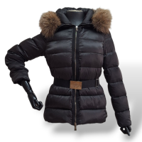 Casaco Moncler Preto Com Cinto e Capuz - 36