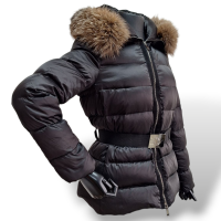 Casaco Moncler Preto Com Cinto e Capuz - 36