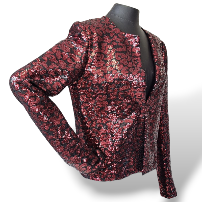 Casaqueto Talie NK Paetê Vermelho Com Preto-44 Casaqueto Talie NK Paetê Vermelho Com Preto-44