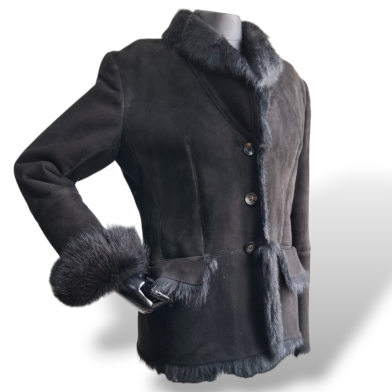 Casaco Gucci em Camurça Preta com Pele - 40