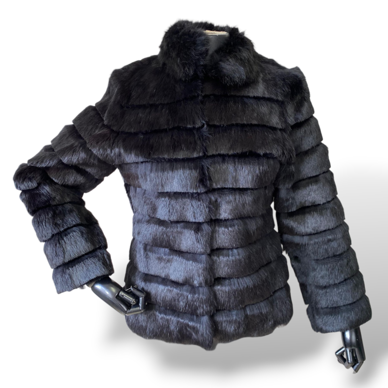 Casaco TalieNK de Pele de Coelho Preto-M