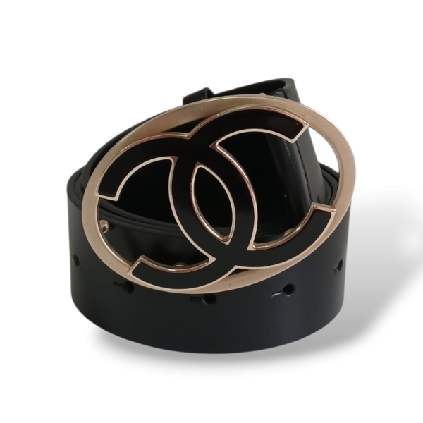 Cinto Chanel CC Couro Preto