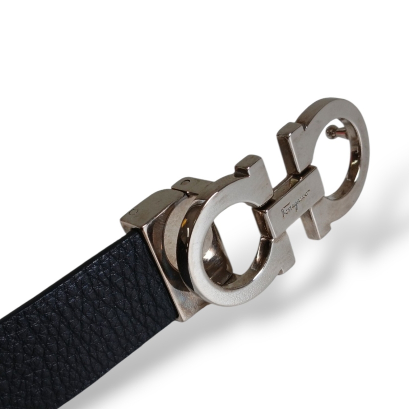 Cinto Salvatore Ferragamo Reversível Preto/Azul marinho 