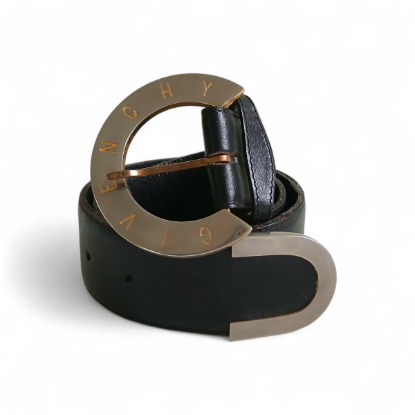 Cinto Givenchy Preto Fivela Prata/Dourada