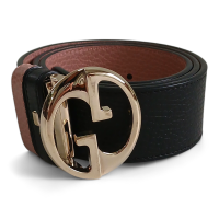 Cinto Gucci Double Face Preto x Rosa Ferragem Dourada