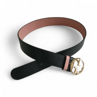Cinto Gucci Double Face Preto x Rosa Ferragem Dourada