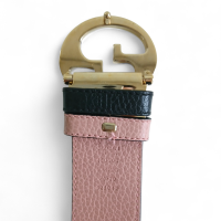Cinto Gucci Double Face Preto x Rosa Ferragem Dourada