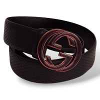 Cinto Gucci Preto com Fivela Esmaltada - 90