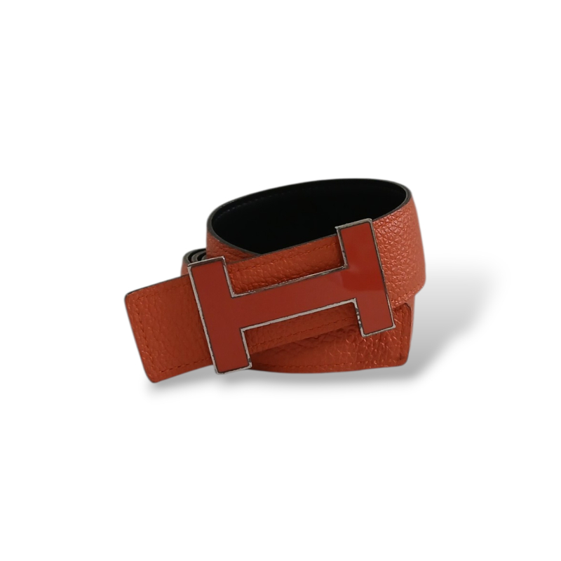 Cinto Hermès H Reversível Preto e Laranja