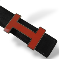 Cinto Hermès H Reversível Preto e Laranja Cinto Hermès H Reversível Preto e Laranja