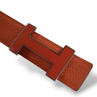 Cinto Hermès H Reversível Preto e Laranja Cinto Hermès H Reversível Preto e Laranja