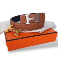 Cinto Hermès Dupla Face Gold e Preto com Duas Fivelas Gold e Palladium