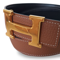 Cinto Hermès Dupla Face Gold e Preto com Duas Fivelas Gold e Palladium