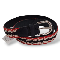 Cinto Isabel Marant Couro Preto com Estampa Vermelho e Preto-95 cm