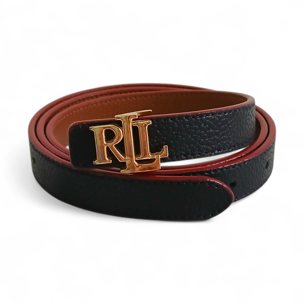 Cinto Polo Ralph Lauren Dupla Face Preto x Caramelo Fivela Dourada
