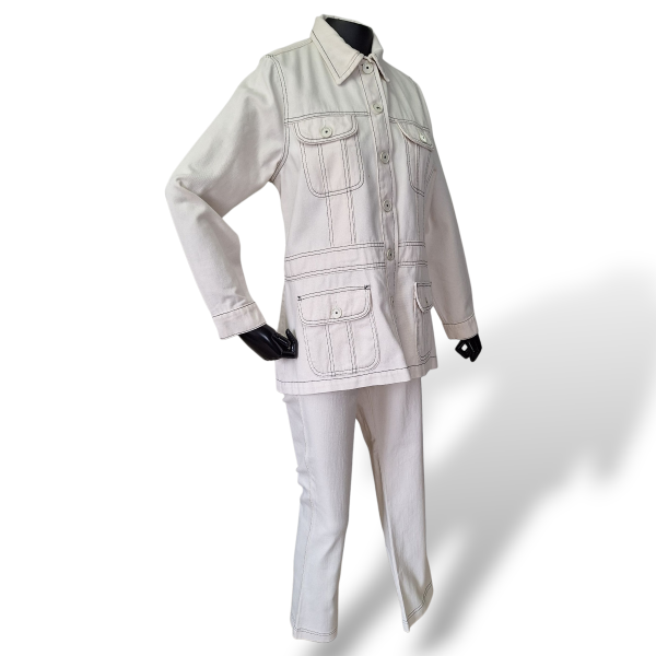 Conjunto Cris Barros Jeans Off White Pespontado-36